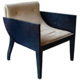 A Blue Parchment Covered Armchair Upholstered in Alcantara