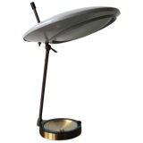 Gilded and Painted Metal Desk Lamp with Glass Lined Ashtray