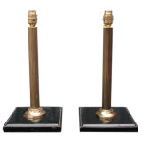 Pair of Reeded Column Lamps with Stitched Leather Bases