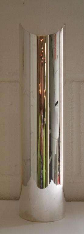Tall Cylindrical Silver Vase by Sabattini