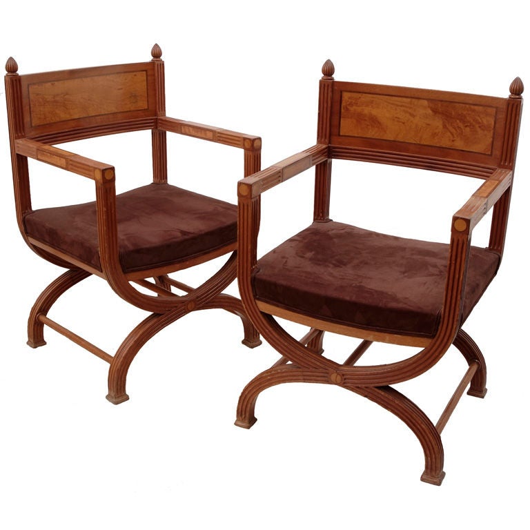 Pair of Neo-Classical  Curule  Armchairs