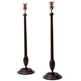 Antique Pair Tall Mahogany Candlesticks