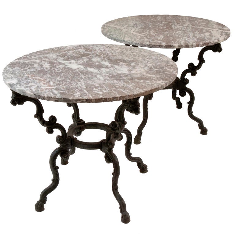 Pair of Cast Iron Marble Top Tables