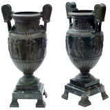 Pair of Townly Urns on Marble Plinths