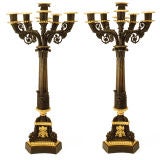 Pair French  patinated and gilt bronze Louis Phillipe candelabra