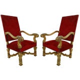 Pair of French Carved Giltwood Baroque Throne Armchairs c.1880