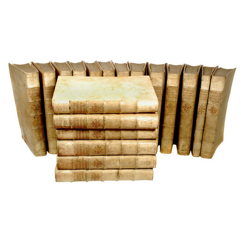 19 Folio sized Vellum Bound Books Annales Minorum 1731 at 1stdibs