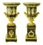 Pair French Napoleon III Ormolu Mounted Verde Antico Marble Urns