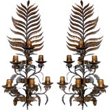 Pair of Continental Large Gilt Tole Foliate Wall Sconces