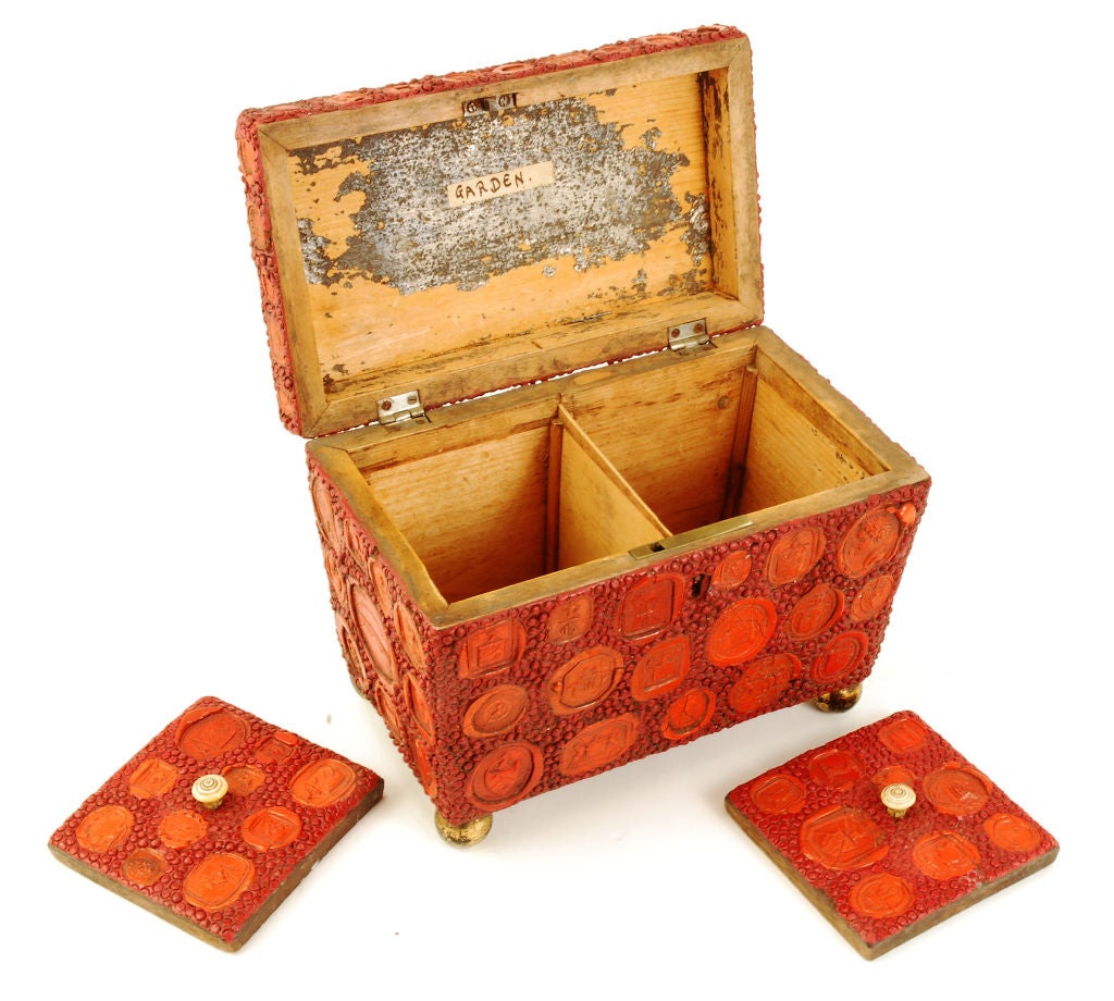 19th Century Early Victorian Red Wax Seal Tea Caddy c.1840