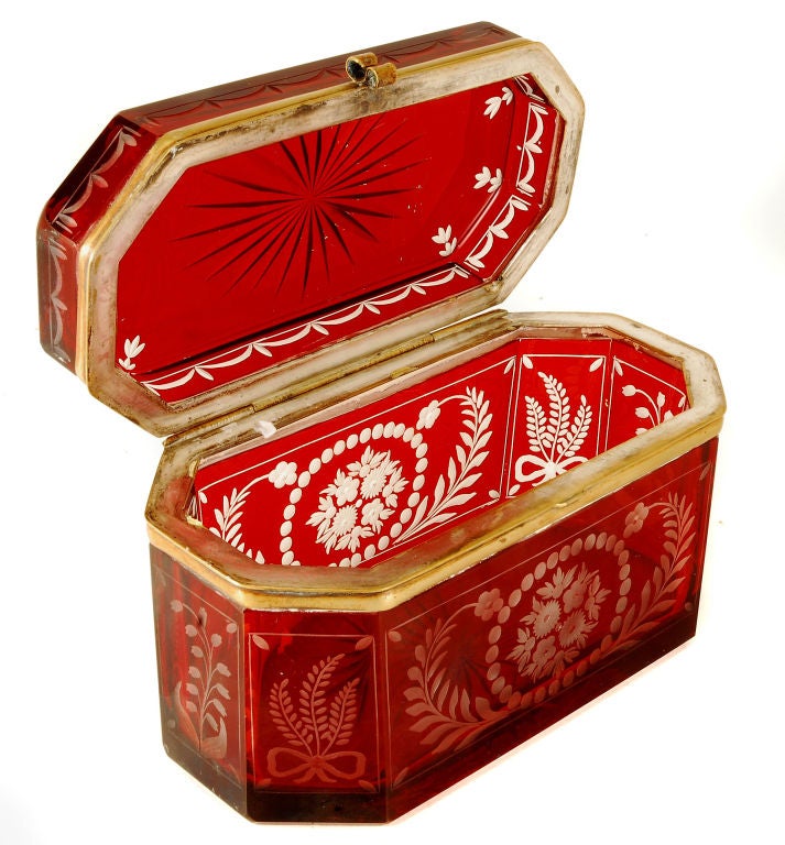 Flashed ruby glass canted corner Casket.