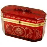 Flashed ruby glass canted corner Casket.