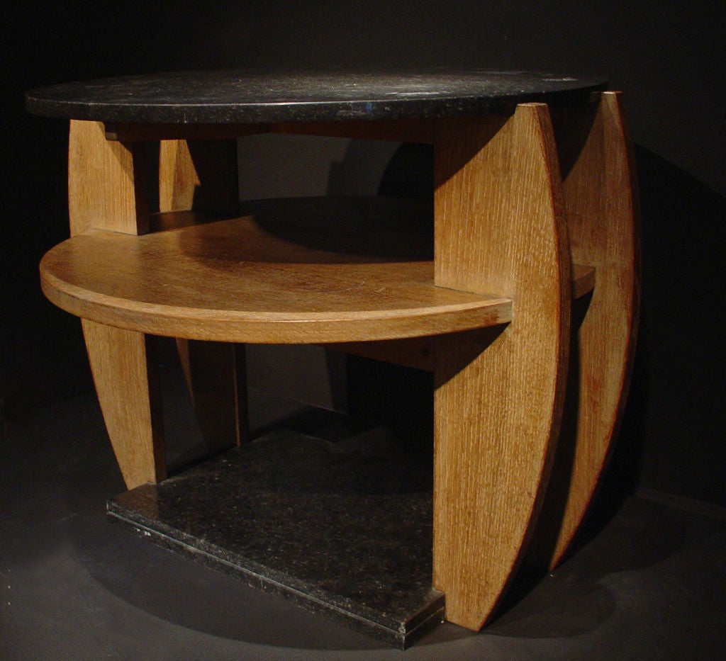 An Art Deco Oak and Black Belgian Fossil Gueridon