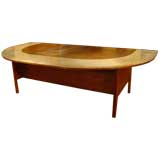 A Walnut and Travertine Marble Desk