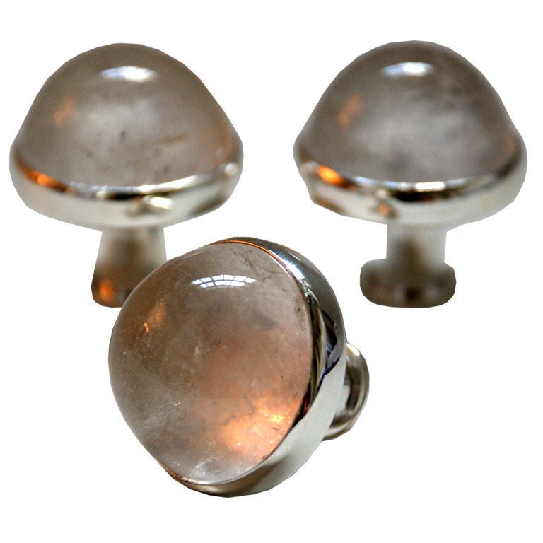 A set of six rock crystal and silver door pulls by Paul Belvoir For Sale