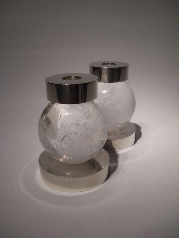 A pair of rock crystal and sterling silver candlesticks<br />
by Paul Belvoir 2007<br />
English Hallmarks