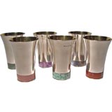 Set of six sterling silver and hardstone beakers by Paul Belvoir