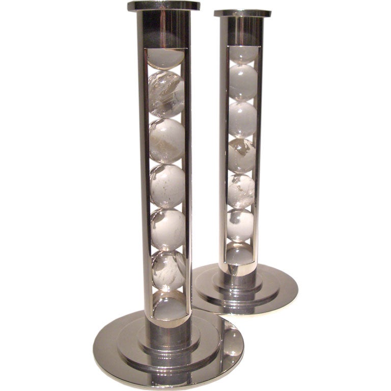 Rock crystal and silver candlesticks by Paul Belvoir For Sale 2