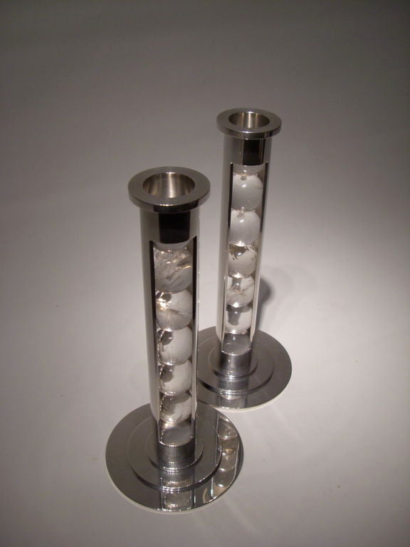 English Rock crystal and silver candlesticks by Paul Belvoir For Sale