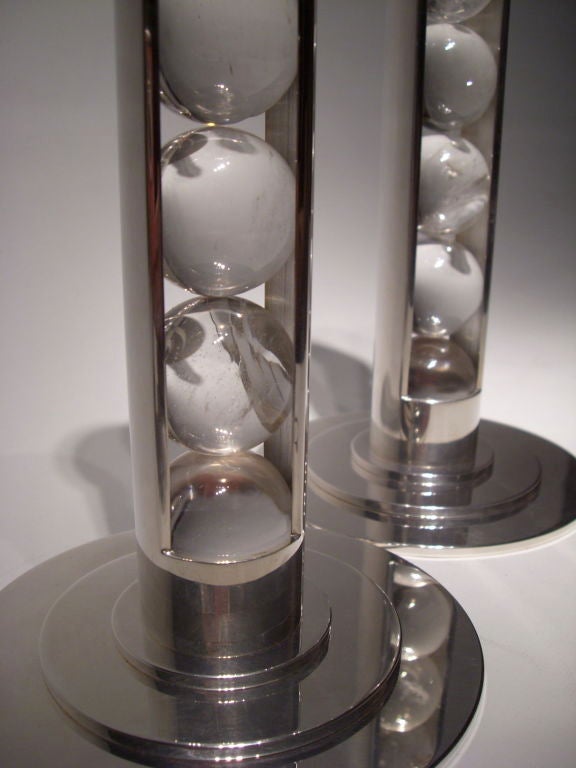 Rock crystal and silver candlesticks by Paul Belvoir For Sale 1