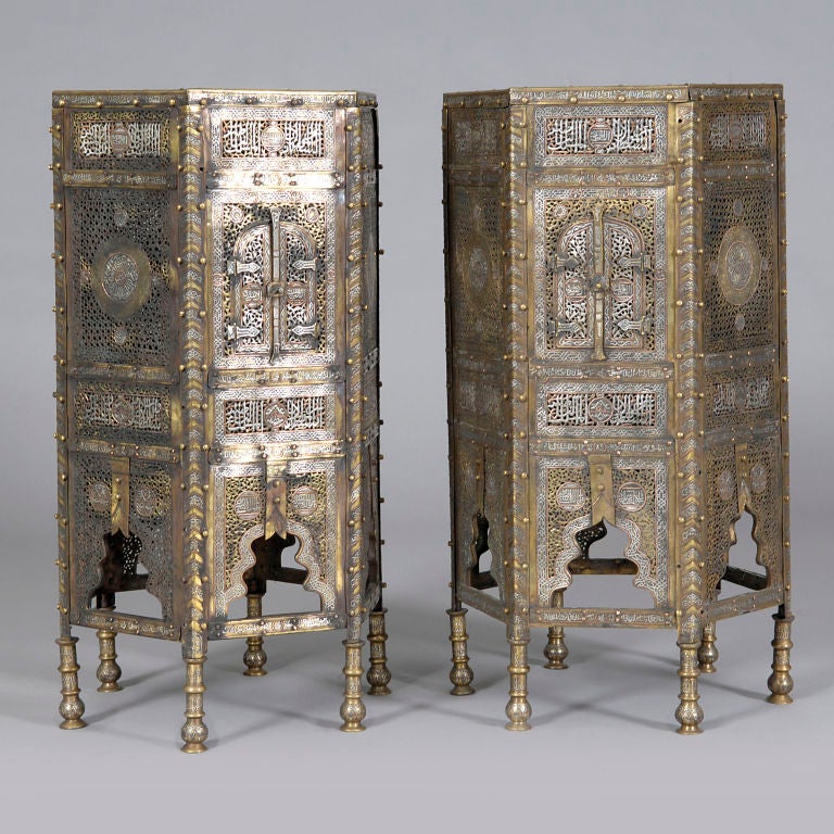 Fine Pair of Bronze and Damascened Silver  Q'uaran Tables