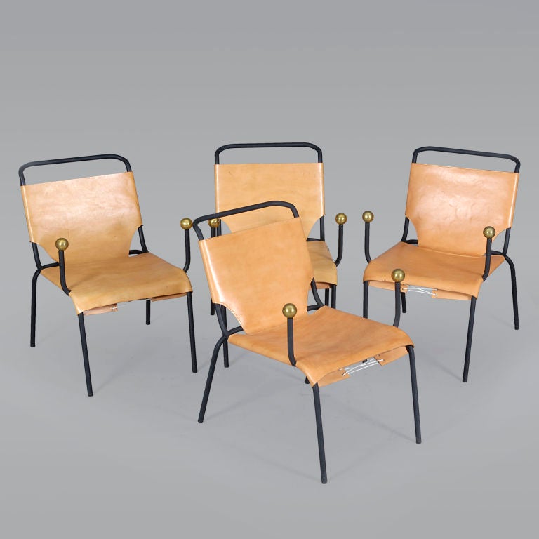 Set of Four Iron & Leather 'Bola' Chairs