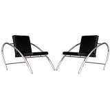 Pair  of"MORENO" Chrome and Leather Lounge Chairs