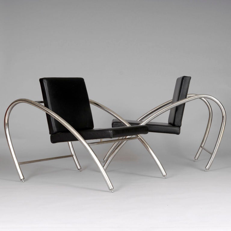 Pair  of"MORENO" Chrome and Leather Lounge Chairs