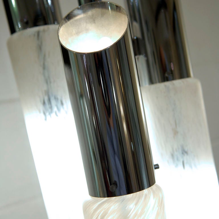 Chrome Ceiling Light by Aldo Nason for AV Mazegga, circa 1965, Italy

The glass tube process is called "pulegoso" meaning "bubbles in glass"