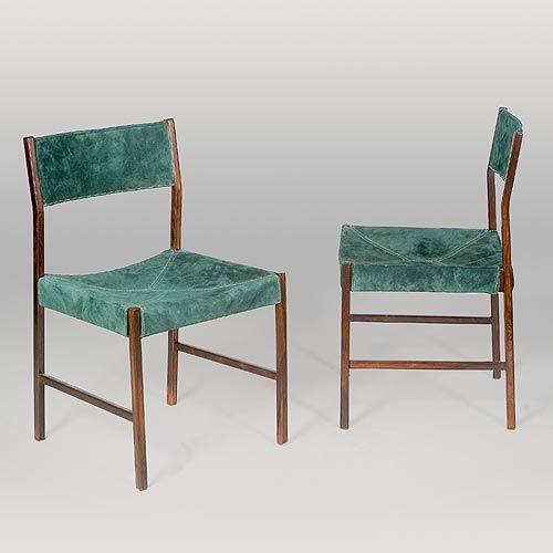 Set of Ten Suede Chairs by Jorge Zalszupin. 1957/63 Sao Paulo Brazil. <br />
<br />
An unusual and very elegant set of 10 dining chairs, probably for L`Atelier.<br />
<br />
JORGE ZALSZUPIN (b1922, Poland) <br />
<br />
Jorge Zalszupin started