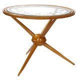 Glass and Wood Occasional Table with Zodiac Signs, 1950`s, Italy
