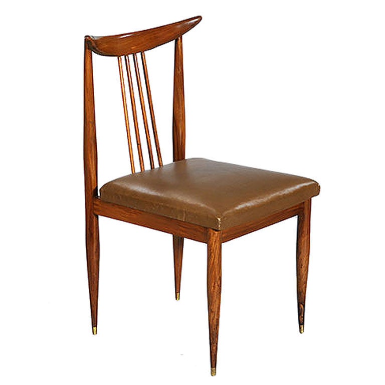 Set of Six Caviuna Wood Spindle Back Dining Chairs