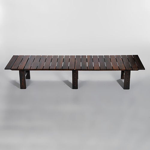 Brazilian Hardwood Slat Bench with Metal Stretchers