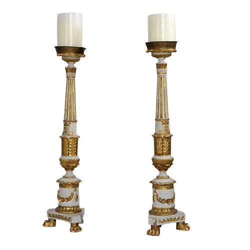 A Pair of Gilt Wood Ecclesiastical Candlesticks