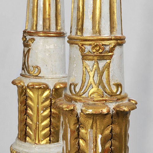 A Pair of Gilt Wood Ecclesiastical Candlesticks with Monogram, c1810, Italian