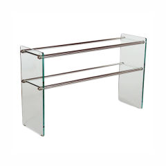 Glass and Polished Metal Console Table, Italy, 1970s