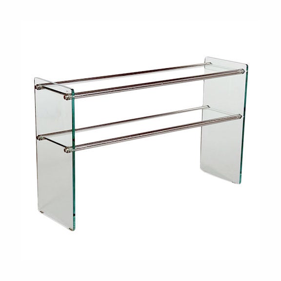 Glass and Polished Metal Console Table, Italy, 1970s For Sale