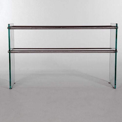 Italian Glass and Polished Metal Console Table, Italy, 1970s For Sale