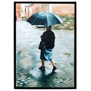 Lady with Umbrella by Christine Watson Oil on Canvas, 1998