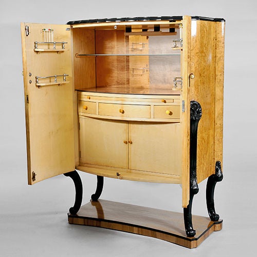 Fully restored, lacquered burr maple cocktail cabinet by H & L Epstein of London.
