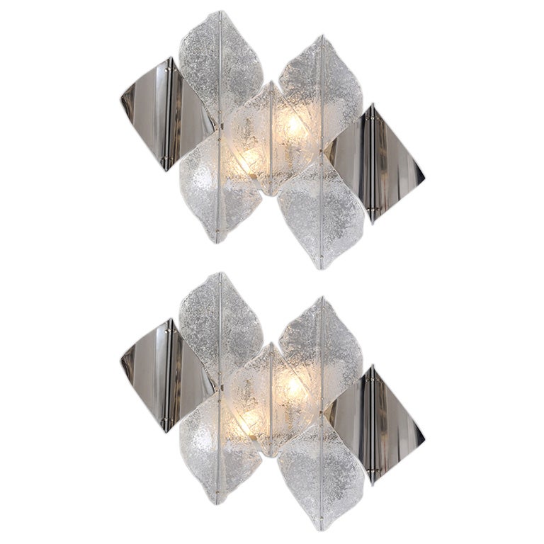 Pair of Chrome and Murano Glass Wall Sconces for Esperia