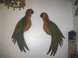 Pair of Large Carved and Painted Wooden Parrots