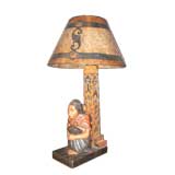 Carved wood lamp with original mica shade