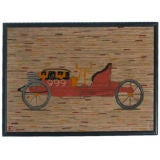 Folky Graphic Hooked Rug of a 1903 Ford