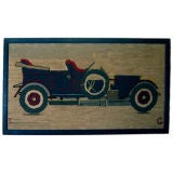 Folky Graphic Hooked Rug of a 1907 Rolls Royce