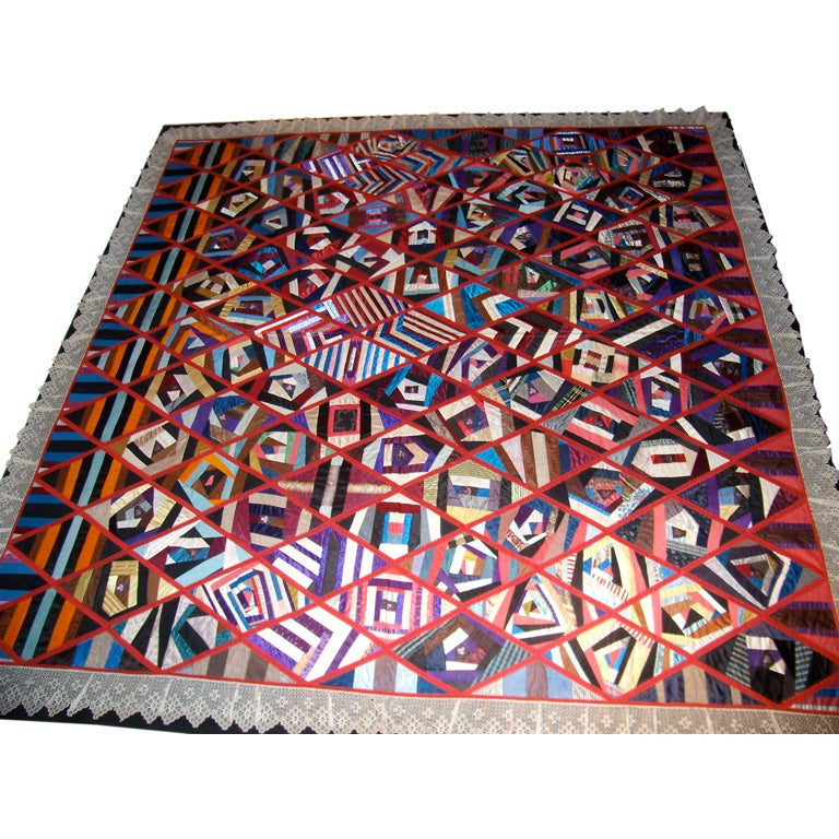 late 19th C contained crazy quilt