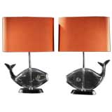 A Pair of Fish Shaped Glass Table Lamps