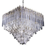 A Large Square Glass Chandelier on a Brass Plated Frame 1960s