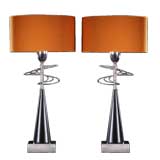 A Pair of Spiral Shaped Table Lamps designed by Rembrandt USA