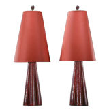 A Pair of 1950s  Red Leather Table Lamps